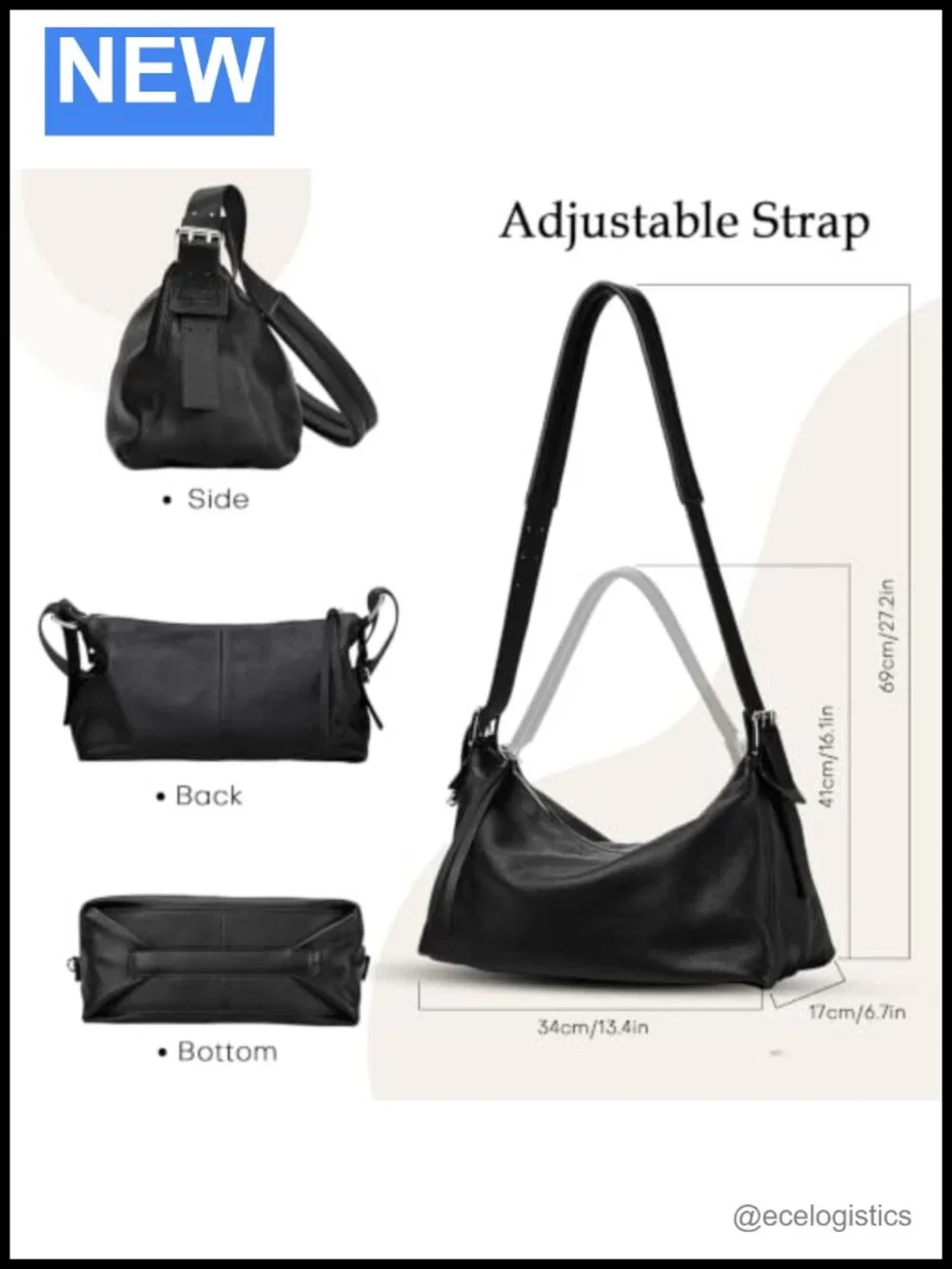Genuine Leather Hobo Bag 9.7L Convertible Crossbody Shoulder Purse Lightweight